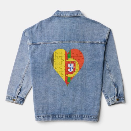 Belgian Portuguese Flag Heart  Denim Jacket