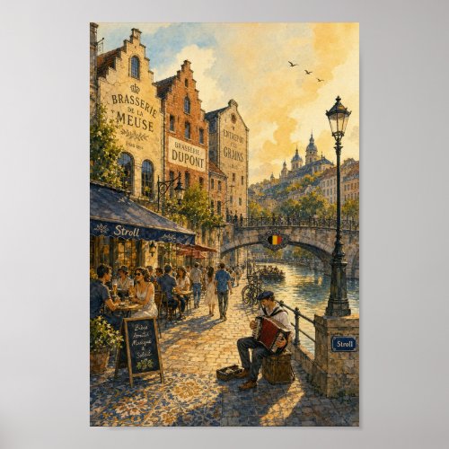 Belgian Riverside Brasserie Stroll Poster