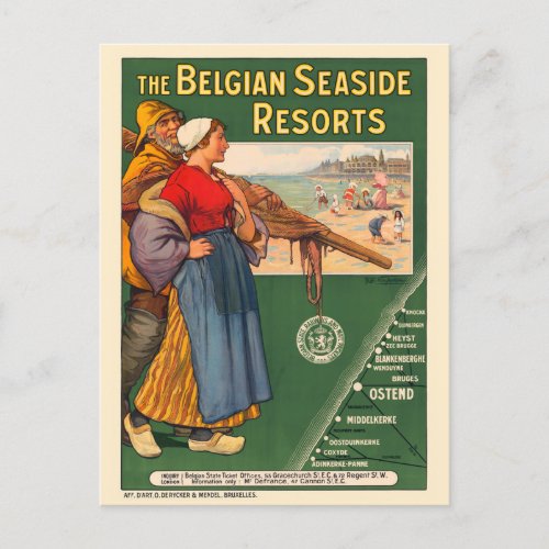 Belgian Seaside Resorts Vintage Poster 1910 Postcard