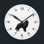 Belgian Sheepdog Belgian Shepherd Dog Silhouette Round Clock<br><div class="desc">A fun Belgian Sheepdog wall clock for the home or office. Makes an original gift. Check out Jenn’s Doodle World for even more decorative clocks and Belgian Shepherd themed home decor.</div>