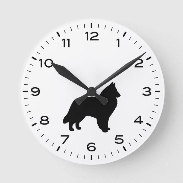 Belgian Sheepdog Belgian Shepherd Dog Silhouette Round Clock (Front)