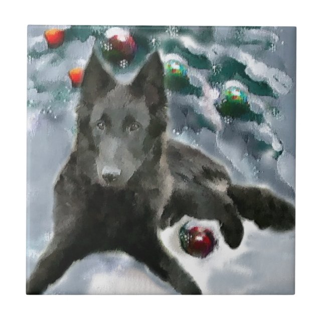 Belgian Sheepdog Christmas Ceramic Tile (Front)