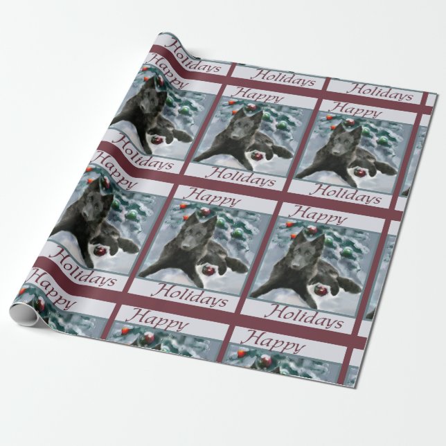 Belgian Sheepdog Christmas Wrapping Paper (Unrolled)