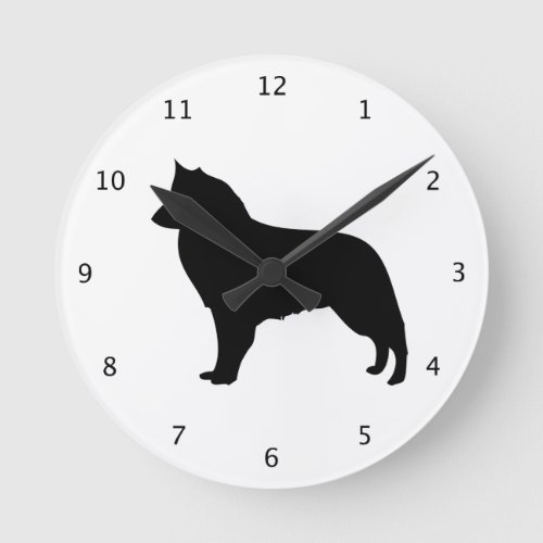 Belgian Sheepdog  dog black silhouette Round Clock