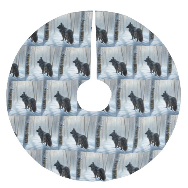 Belgian Sheepdog Let It Snow Christmas Brushed Polyester Tree Skirt (Front)