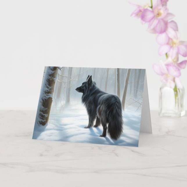 Belgian Sheepdog Let It Snow Christmas Card (Orchid)