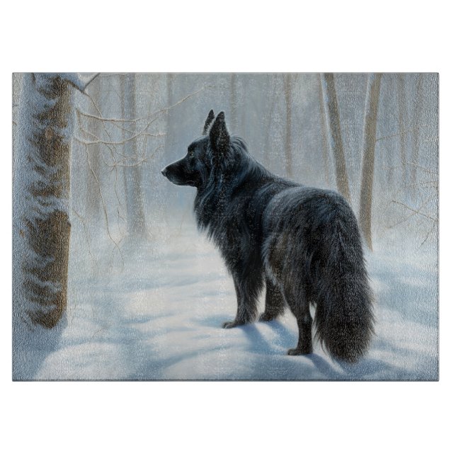 Belgian Sheepdog Let It Snow Christmas Cutting Board (Front)