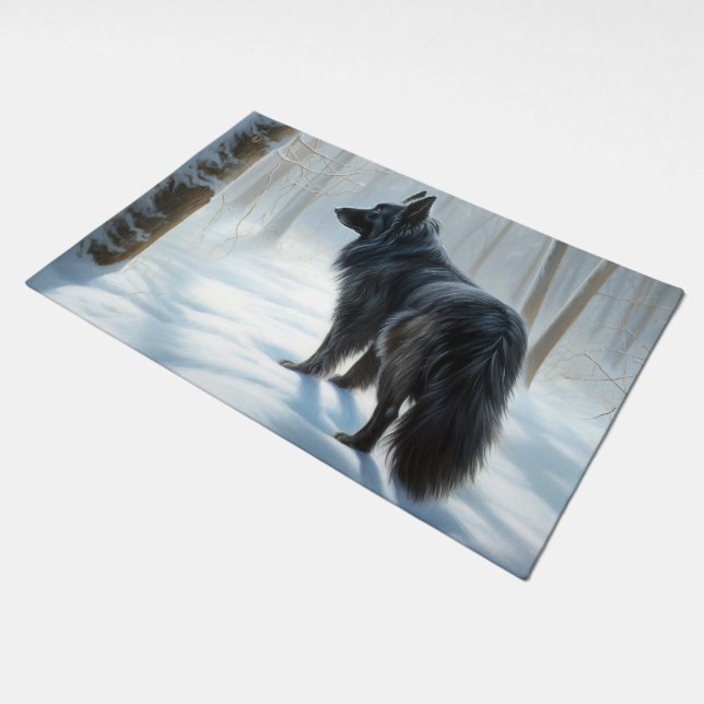Belgian Sheepdog Let It Snow Christmas Doormat (Angled)