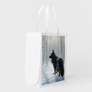 Belgian Sheepdog Let It Snow Christmas Grocery Bag