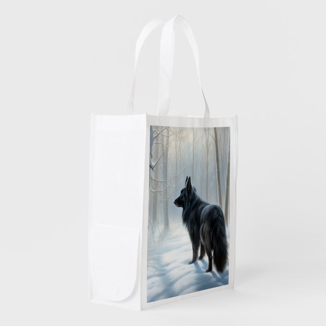 Belgian Sheepdog Let It Snow Christmas Grocery Bag (Front Side)