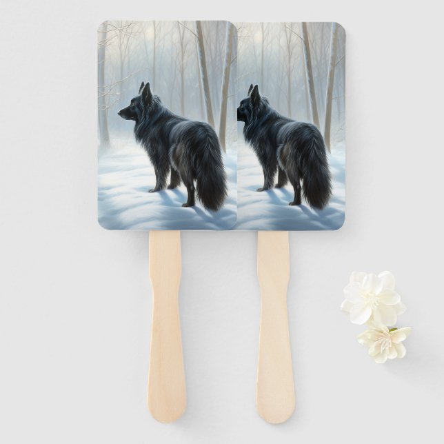 Belgian Sheepdog Let It Snow Christmas Hand Fan (Front and Back)