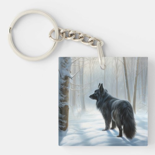 Belgian Sheepdog Let It Snow Christmas Keychain