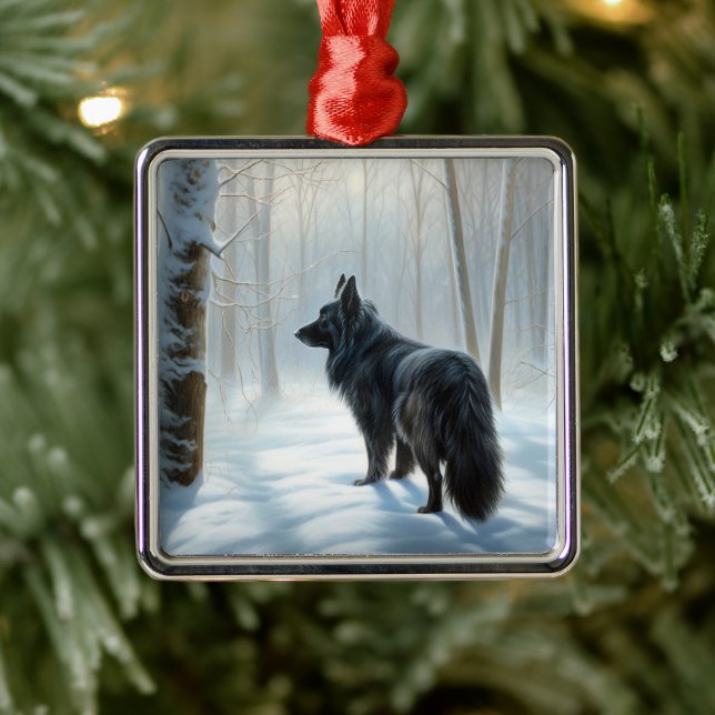 Belgian Sheepdog Let It Snow Christmas Metal Ornament (Tree)