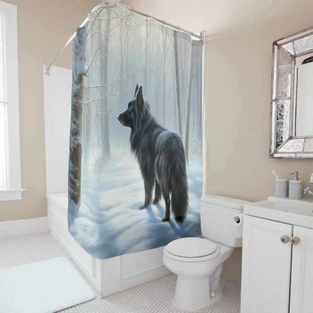 Belgian Sheepdog Let It Snow Christmas Shower Curtain (In Situ)