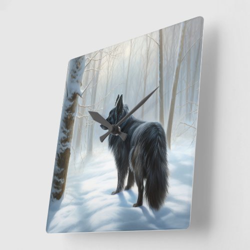 Belgian Sheepdog Let It Snow Christmas Square Wall Clock