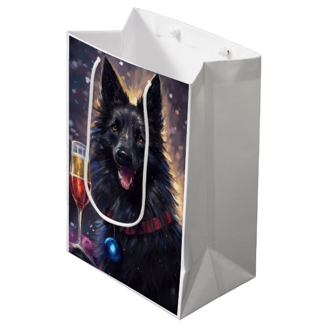 Belgian Sheepdog New Year Medium Gift Bag (Front Angled)