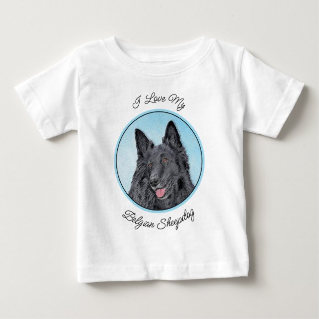 Belgian Sheepdog Painting - Cute Original Dog Art Baby T-Shirt (Front)