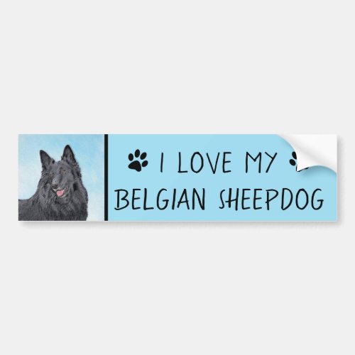 Belgian Sheepdog Painting _ Cute Original Dog Art Bumper Sticker