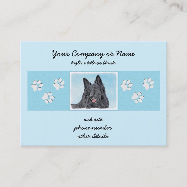 Belgian Sheepdog Painting - Cute Original Dog Art Business Card (Front)