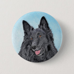 Belgian Sheepdog Painting - Cute Original Dog Art Button