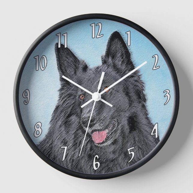 Belgian Sheepdog Painting - Cute Original Dog Art Clock (Front)