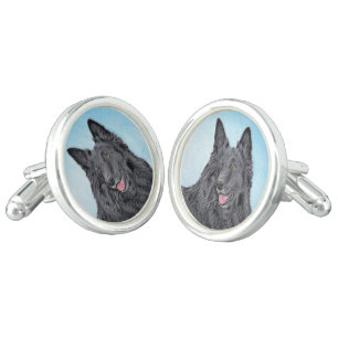 Belgian Sheepdog Painting - Cute Original Dog Art Cufflinks