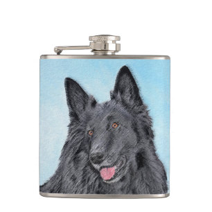 Belgian Sheepdog Painting - Cute Original Dog Art Flask