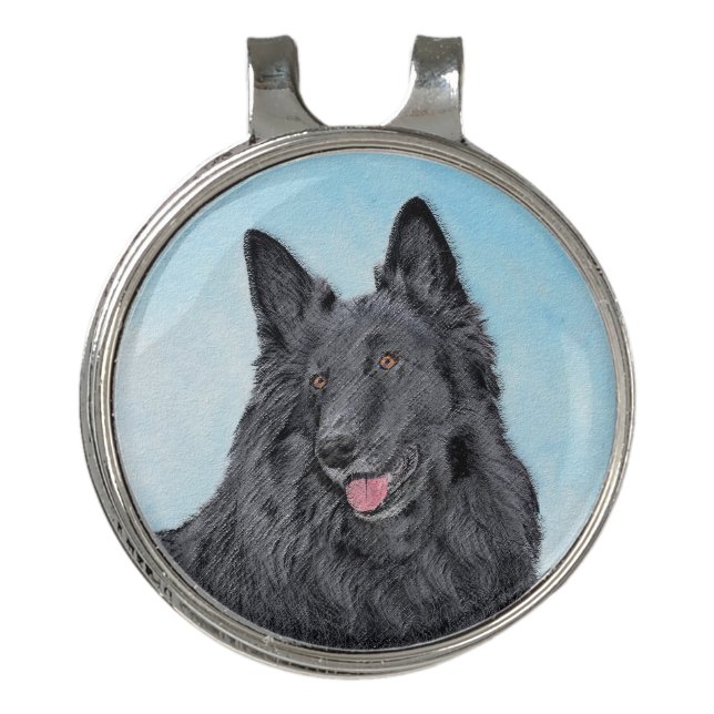 Belgian Sheepdog Painting - Cute Original Dog Art Golf Hat Clip (Front)