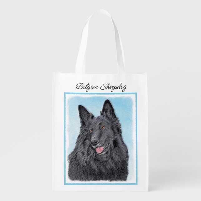 Belgian Sheepdog Painting - Cute Original Dog Art Grocery Bag (Front)