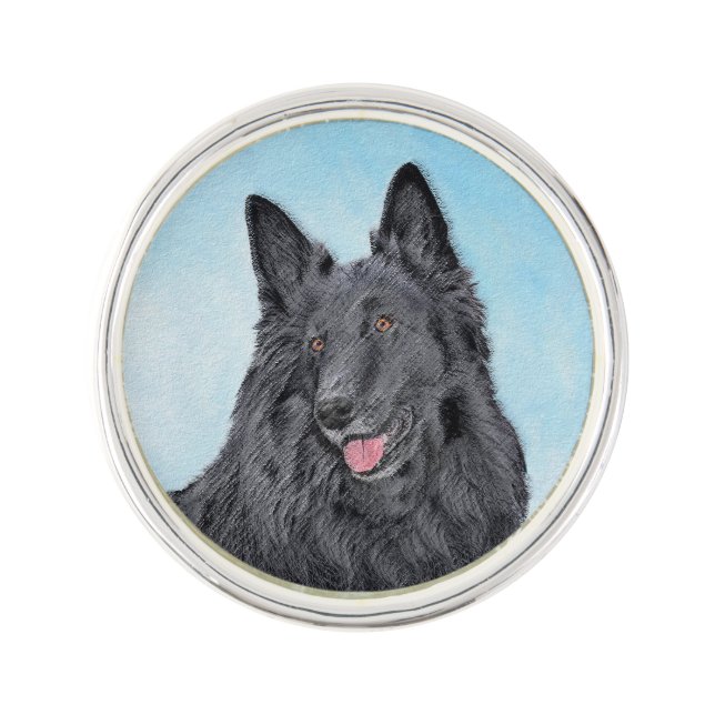 Belgian Sheepdog Painting - Cute Original Dog Art Lapel Pin (Front)