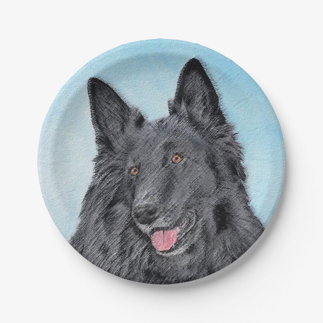 Belgian Sheepdog Painting - Cute Original Dog Art Paper Plates (Front)