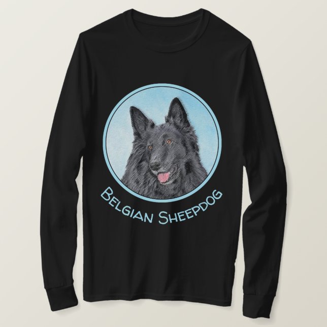 Belgian Sheepdog Painting - Cute Original Dog Art T-Shirt (Design Front)