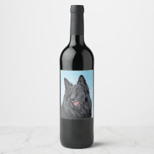 Belgian Sheepdog Painting - Cute Original Dog Art Wine Label