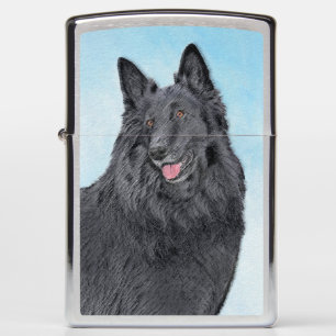 Belgian Sheepdog Painting - Cute Original Dog Art Zippo Lighter