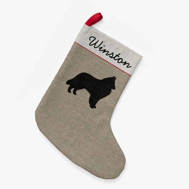 Belgian Sheepdog Silhouette Personalized Dog Xmas Small Christmas Stocking (Front (Hanging))