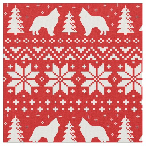 Belgian Sheepdog Silhouettes Christmas Holiday Fabric