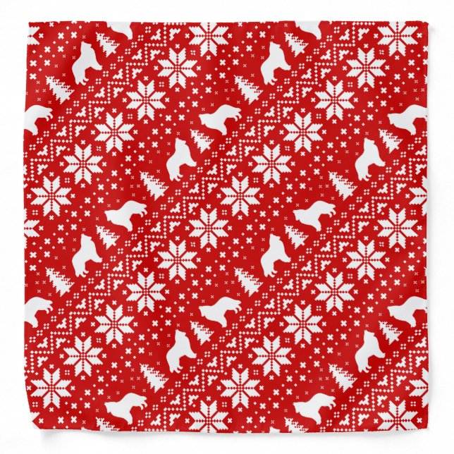 Belgian Sheepdog Silhouettes Christmas Pattern Red Bandana (Front)