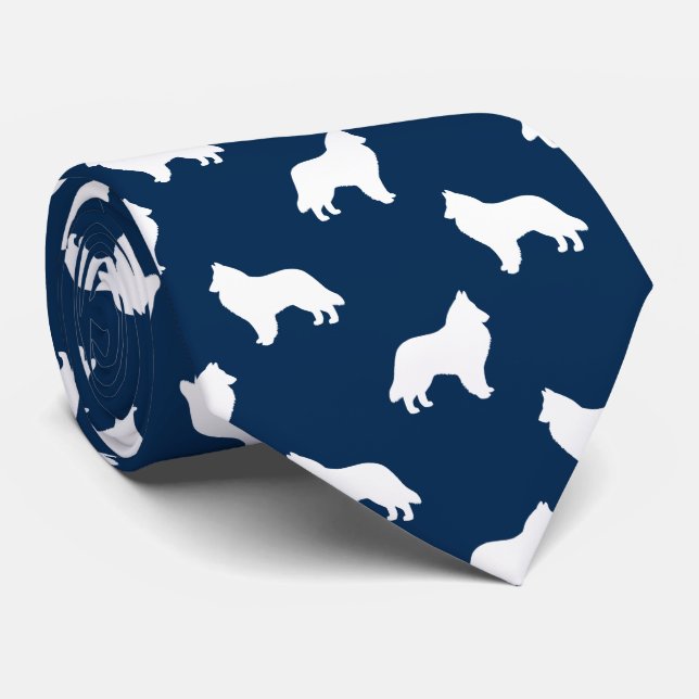 Belgian Sheepdog Silhouettes Pattern Dog Lover's Neck Tie (Rolled)
