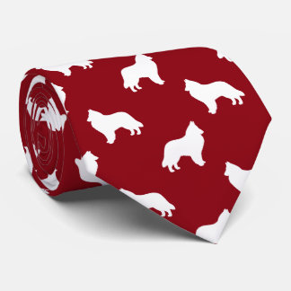 Belgian Sheepdog Silhouettes Pattern Red and White Neck Tie