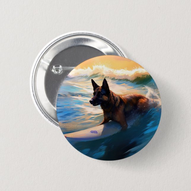 Belgian Shepherd  Beach Surfing Painting  Button (Front & Back)