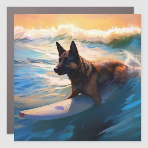 Belgian Shepherd  Beach Surfing Painting  Car Magnet