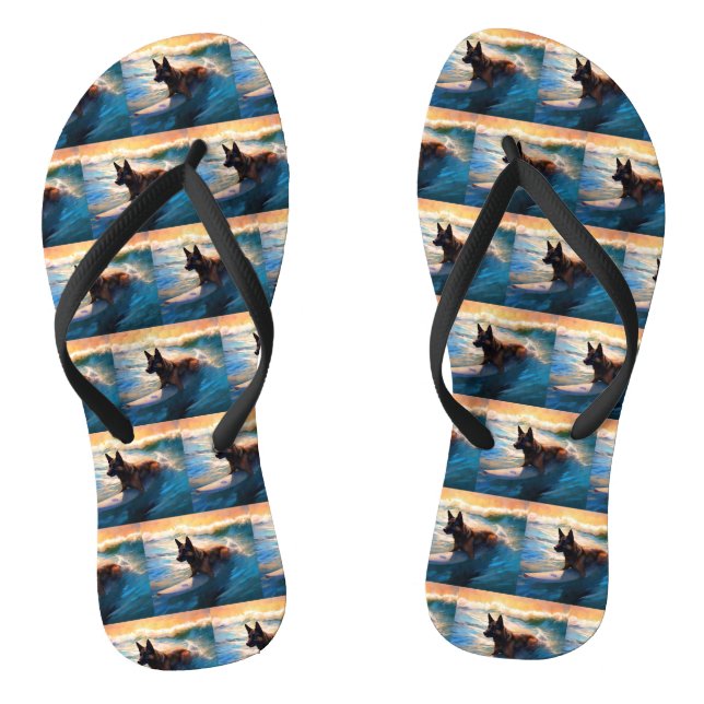 Belgian Shepherd  Beach Surfing Painting  Flip Flops (Footbed)