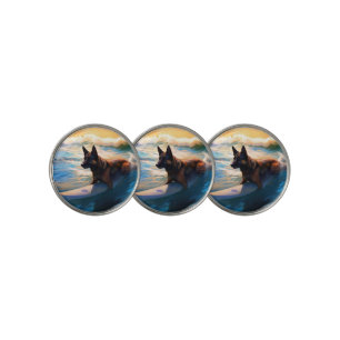 Belgian Shepherd Beach Surfing Painting Golf Ball Marker