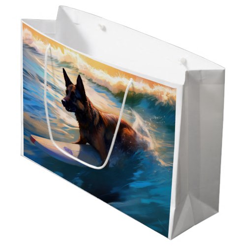 Belgian Shepherd  Beach Surfing Painting  Large Gift Bag