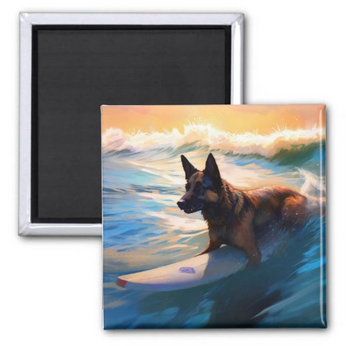 Belgian Shepherd  Beach Surfing Painting  Magnet