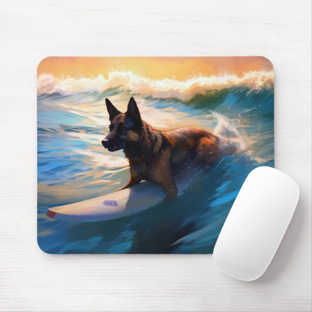 Belgian Shepherd  Beach Surfing Painting  Mouse Pad (With Mouse)