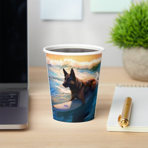 Belgian Shepherd  Beach Surfing Painting  Paper Cups