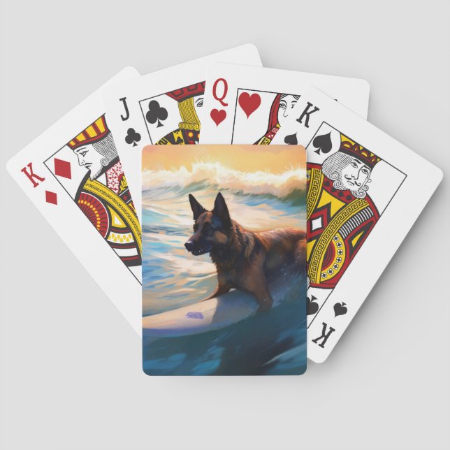 Belgian Shepherd  Beach Surfing Painting  Poker Cards (Back)