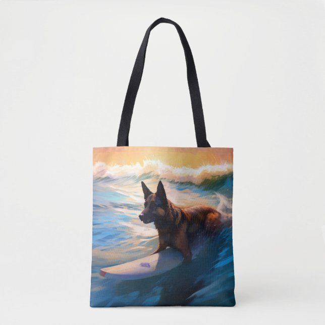Belgian Shepherd  Beach Surfing Painting  Tote Bag (Front)