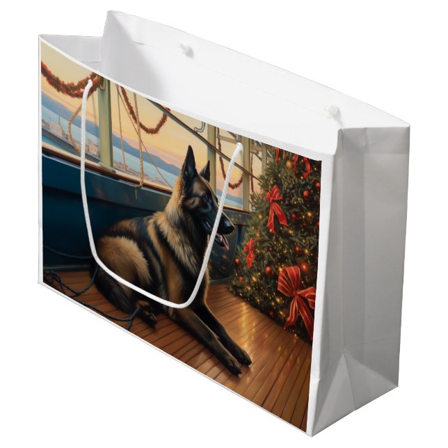 Belgian Shepherd Christmas Cruise: Pawsome Holiday Large Gift Bag (Front Angled)